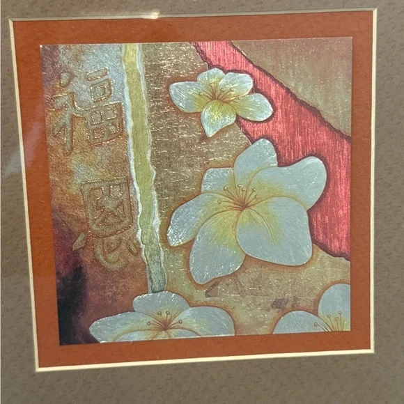 Vintage Japanese Foil Art Framed in Bamboo Frame Measuring 13 X 13 - Picture 5 of 12